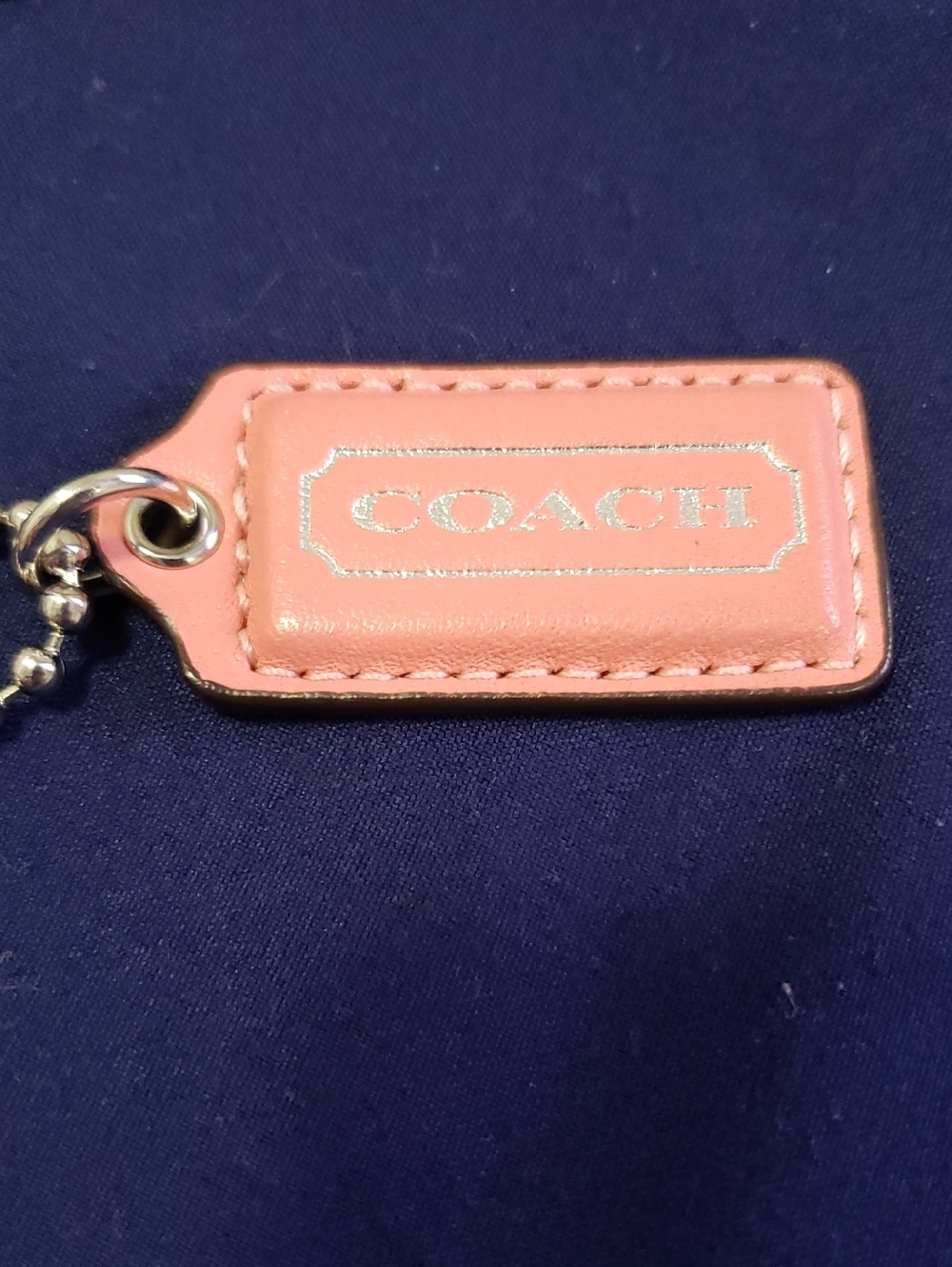 Coach Pink Leather Logo Tag Keychain with Silver Accent